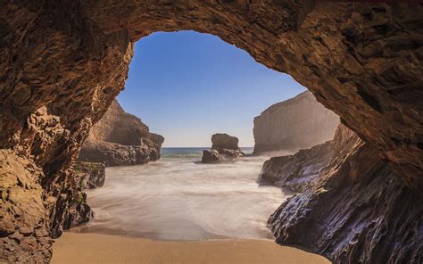 Retro Pc Backgrounds Cave Beach Sea Nature Landscape Wallpaper Caves