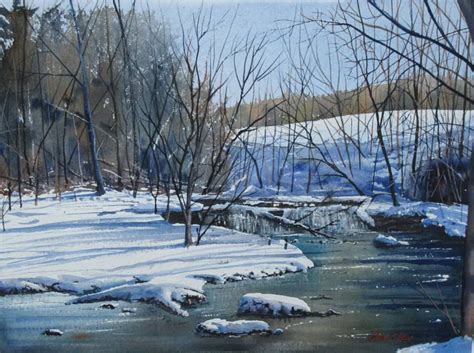 Glenn Blue Watercolor Winter Landscape Painting Winter Landscape