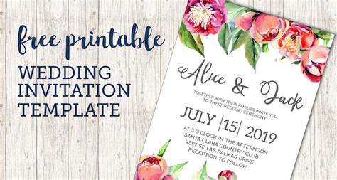 Free Wedding Invitation Template Floral Peonies Paper