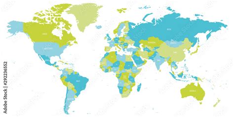 Obraz Premium Mapa świata W Odcieniach Zieleni I Błękitu Szczegółowa