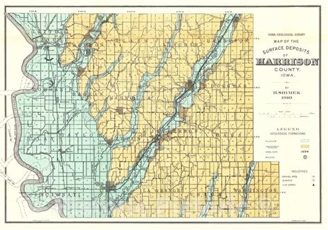 Map Geology Of Harrison And Monona Counties Iowa 1910 Cartography