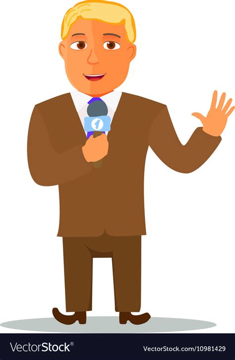 Cartoon Reporter Character With Microphone Vector Image