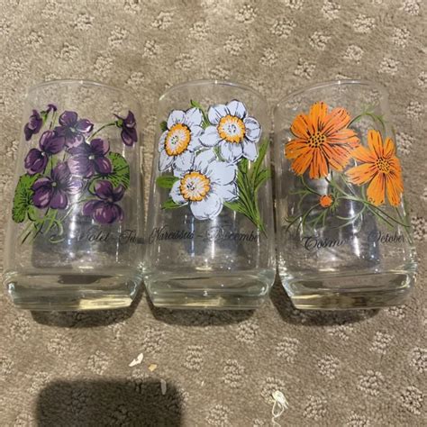 Vintage Flower Of The Month Drinking Glasses By Brockway Set Of 12 Nib 35 00 Picclick