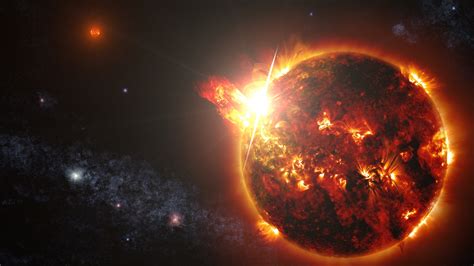 Wallpaper Glowing Earth Sun Nebula Explosion Flares Universe
