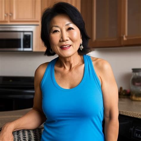 Watery Mule175 Attractive Mature Asian Female And Wearing A Tank Top In The Kitchen