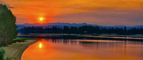 2560x1080 Lake Cascade Hd Sunset 2560x1080 Resolution Wallpaper Hd