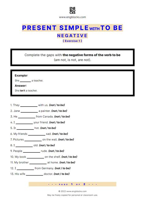 Present Simple Negative Exercise Worksheet English Grammar