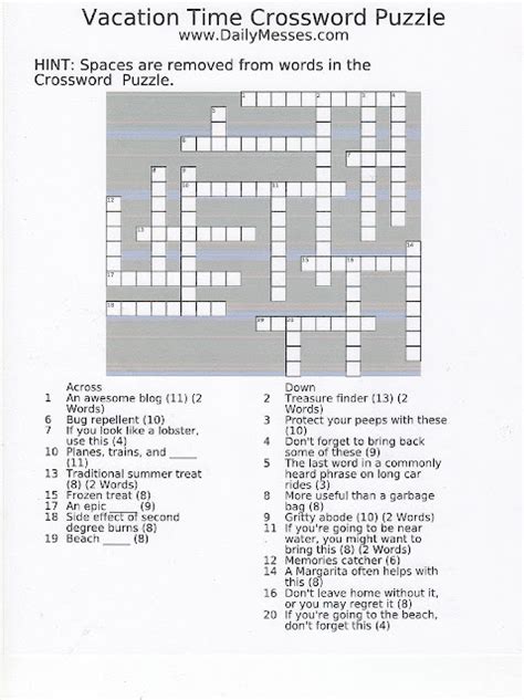 Daily Messes: Vacation Crossword Puzzle