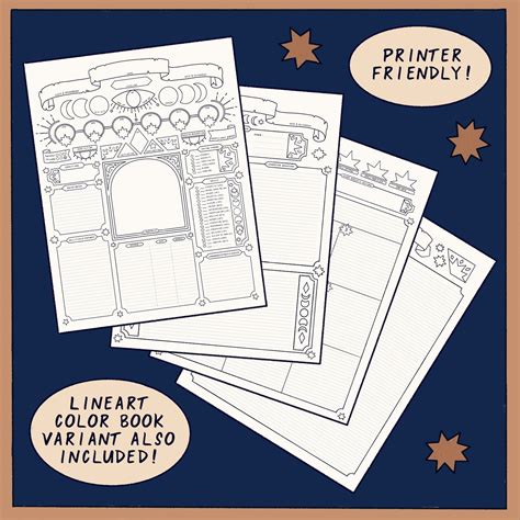 Mystic Skies Printable Dnd Character Sheet Pdf For Dungeons Etsy