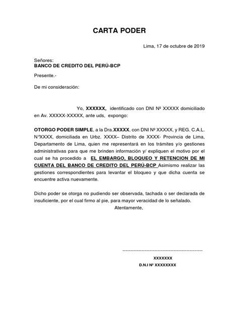 Carta Poder Bcp Rtencion Y Bloqueo De Su Cuenta Pdf