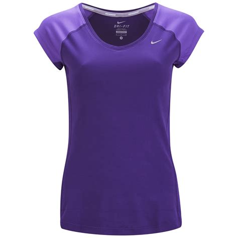 Nike Womens Miler Short Sleeve V Neck Running T Shirt Court Purple