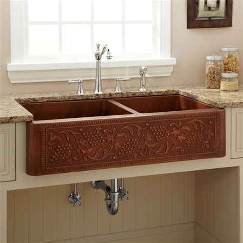Plus, it can be installed both top mount and under mount. 36" Tegan 70/30 Offset Double-Bowl Copper Farmhouse Sink ...