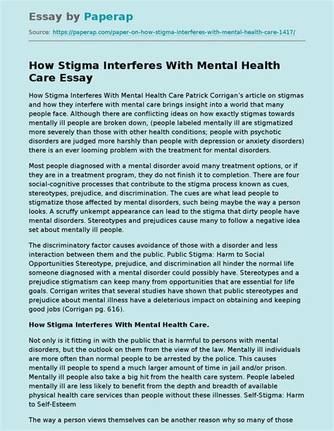 How Stigma Interferes With Mental Health Care Free Essay Example