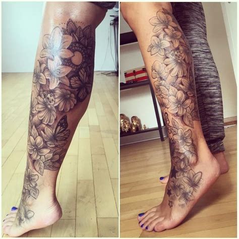 Beautiful Bottom Half Of A Leg Sleeve Leg Tattoos Women Girl Leg
