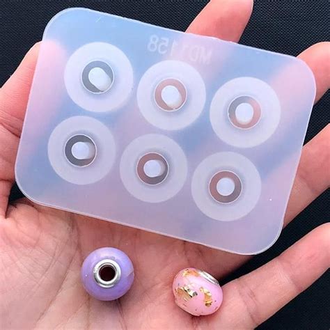 Large Hole Bead Silicone Mold 6 Cavity With 925 Silver Cores 5mm European Bead Mold Resin