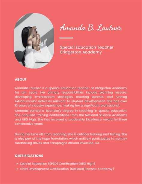 Professional Bio Template For Teacher In Word Download