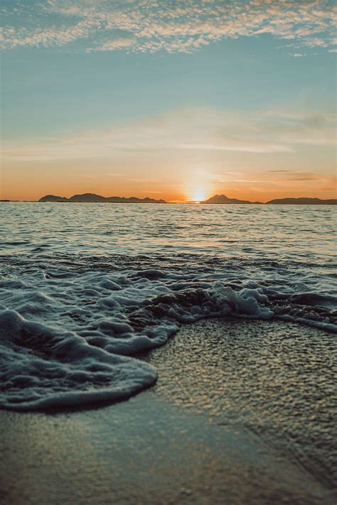 Sunset Sea Waves Beach Water Hd Phone Wallpaper Peakpx
