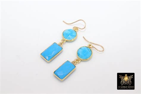 K Gold Blue Turquoise Earrings Southwestern Gemstone Etsy
