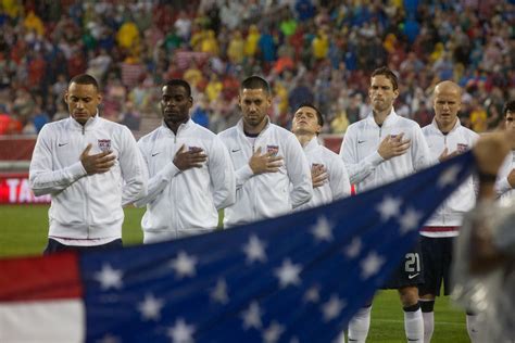The Us Mens National Team During The National Anthem At Raymond