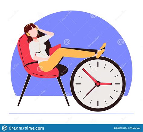 Procrastinating Woman Sitting In The Office With Her Legs Up On An Alarm Watch Procrastination