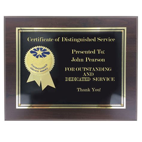 8 X 10 Distinguished Service Award Plaque 2 Etched Brass Insert