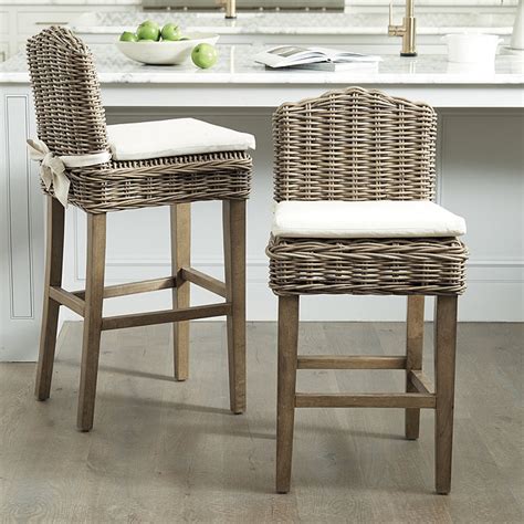 Some common options are metal counter stools, leather counter stools, rattan counter stools, and woven counter stools. Rosalind Washed Gray Wicker Bar Stool