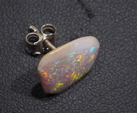 Natural Australian Opal Stud Earring Gorgeous Colours Through This One