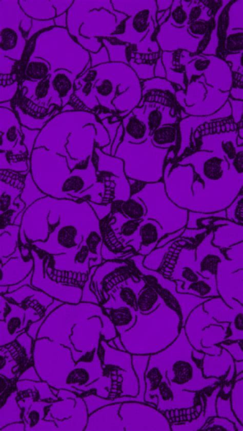 Download Black And Purple Aesthetic Skull Pattern Wallpaper