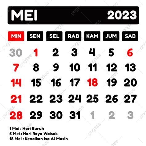 Calendário Indonésio Com Feriados Em Maio De 2023 Png Calendário