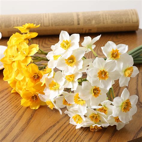 travelwant artificial daffodil flowers narcissus spring flower fake silk flower arrangement for
