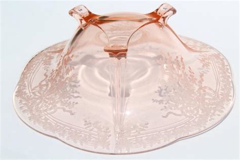 Fostoria Romance Etched Glass Three Toed Bowl Vintage Pink Depression Glass Centerpiece