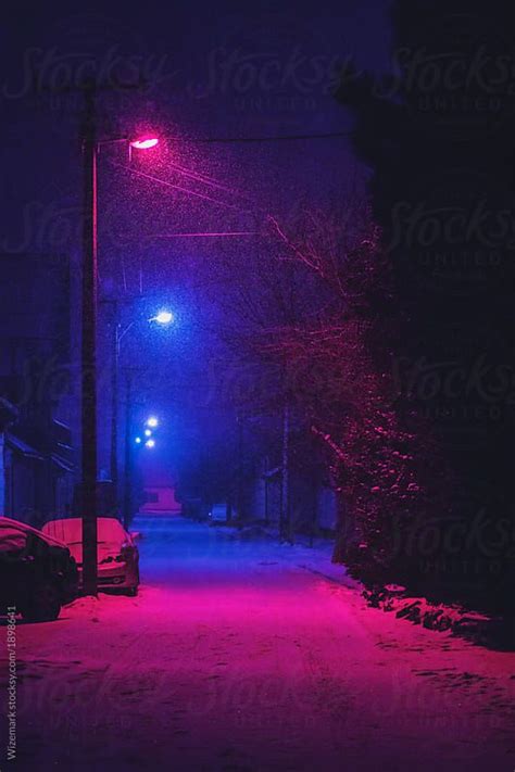 View Street At Night Covered With Snow By Stocksy Contributor