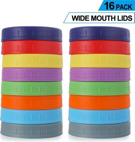 wide mouth mason jar lids [16 pack] for ball kerr and more food grade colored