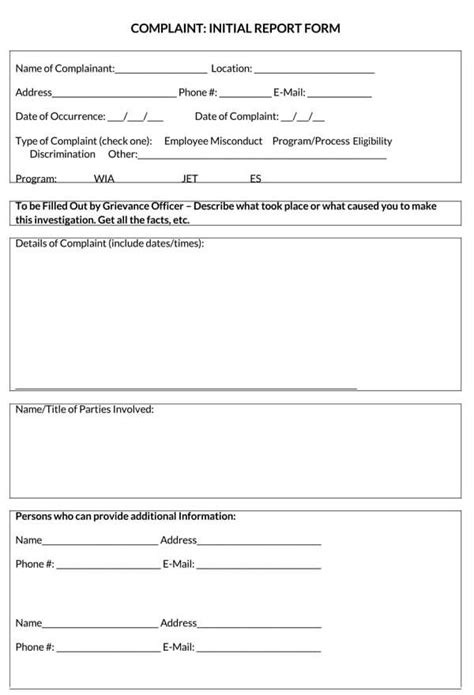 Printable Complaint Form Template