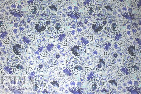 100 Linen Digital Print Porcelain Blue Flowers From