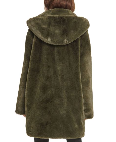 Dkny Hooded Faux Fur Coat In Green Lyst