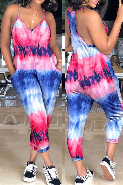 Wholesale Colour Fashion Sexy Print Backless Spaghetti Strap Regular Jumpsuits K57649 1 Online