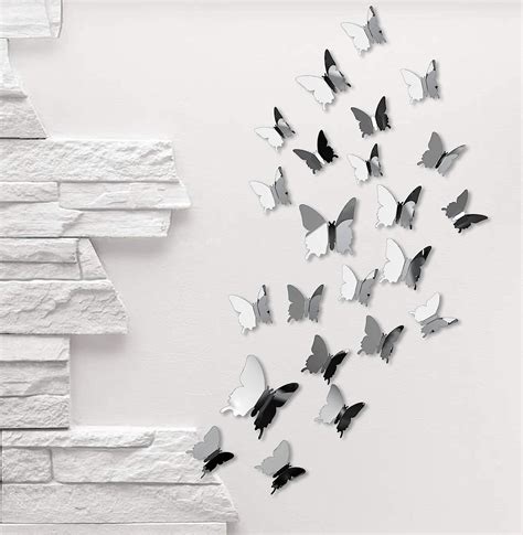 Diy 3d Butterfly Wall Stickers 48 Pcs Sliver Mirror