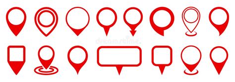 Set Red Pin Map Marker Pointer Icon Gps Location Flat Symbol â