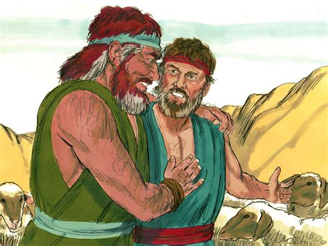 Freebibleimages Jacob And Esau Are Reunited Jacob Wrestles With A Stranger Then Meets Esau