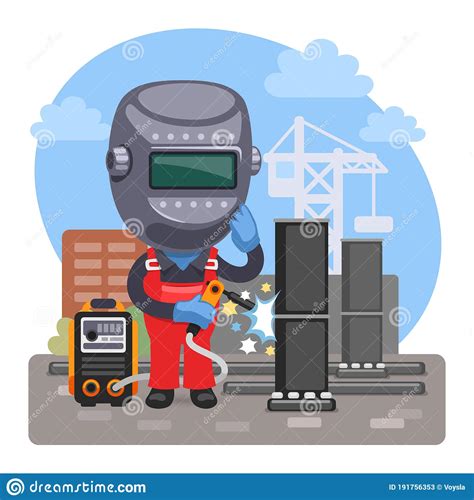 Cartoon Welder At A Construction Site Stock Vector Illustration Of