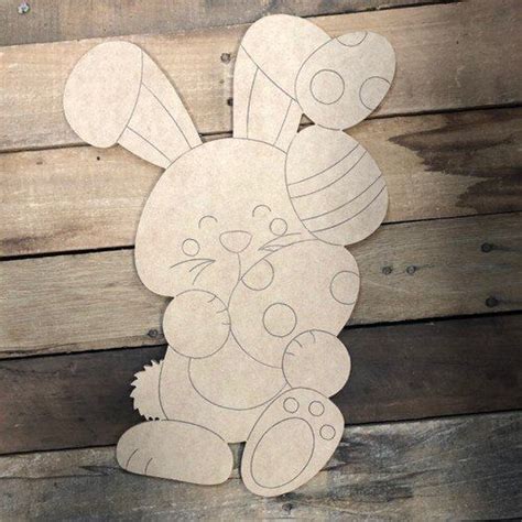 Bunny Holding Easter Eggs Wood Cutout Shape Paint By Line In 2021