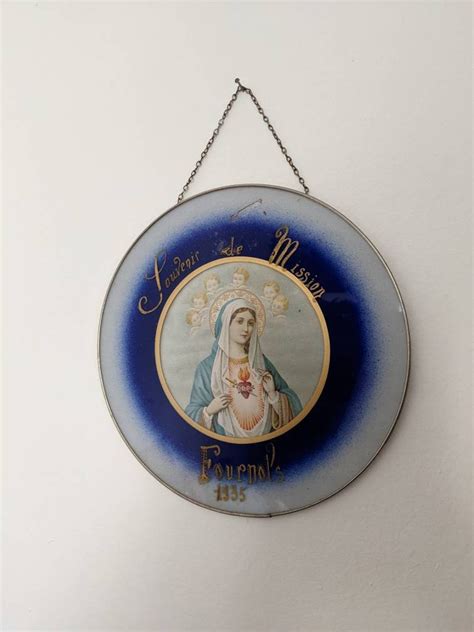 Fixed Under Religious Blue Glass Virgin Mary Surrounded By Etsy