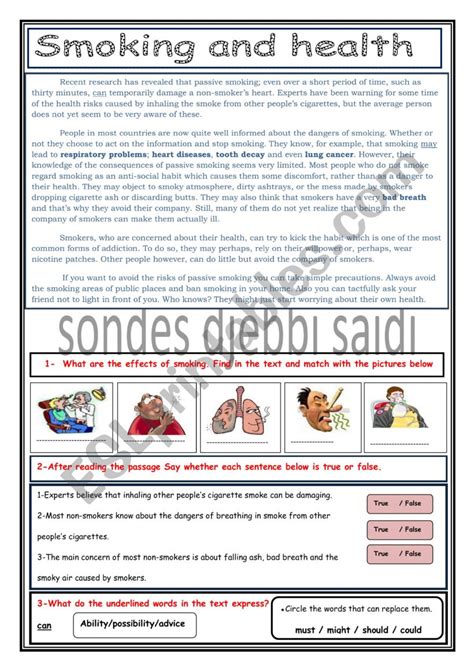 Smoking Esl Worksheet By Sondes Djebbi
