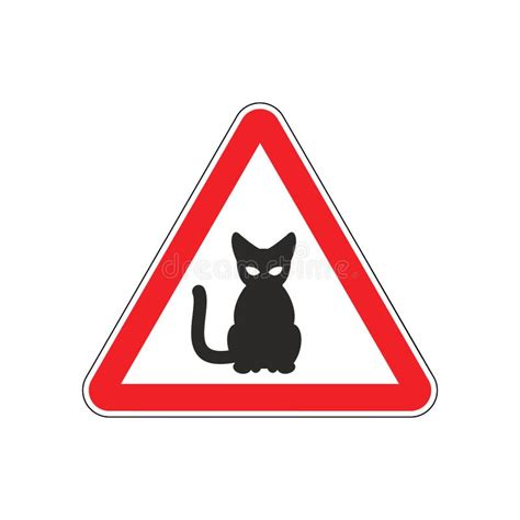 Attention Cat Danger Red Road Sign Pet Caution Stock Vector
