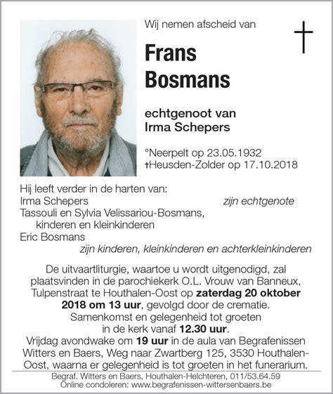 Frans Bosmans † 17102018 Inmemoriam