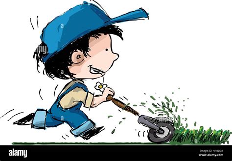 Cartoon Illustration Of A Boy In Suspenders And A Baseball Cup Running