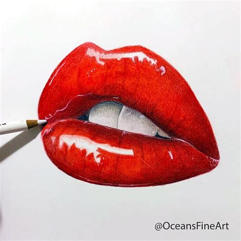 colored pencil drawing of lips oceansfineart lippencilnatural color pencil illustration