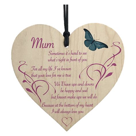 Mum I Will Always Love You Wooden Hanging Heart Mothers Day Present