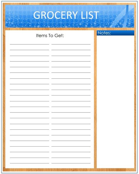 Blank Grocery List Template Word Addictionary